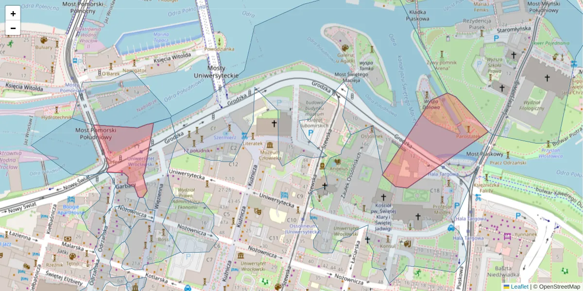Szczegółowa mapa kodu pocztowego 50-115 z granicami, sąsiednimi kodami pocztowymi i urzędami pocztowymi