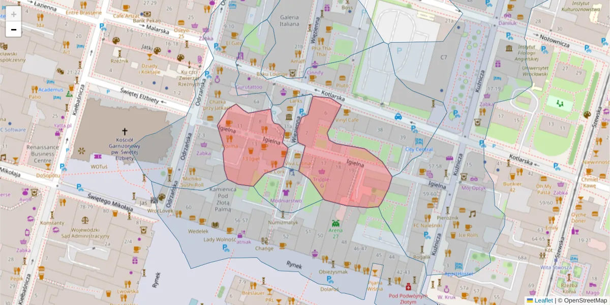 Szczegółowa mapa kodu pocztowego 50-117 z granicami, sąsiednimi kodami pocztowymi i urzędami pocztowymi