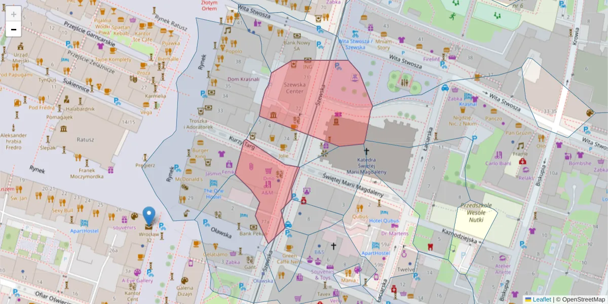 Szczegółowa mapa kodu pocztowego 50-121 z granicami, sąsiednimi kodami pocztowymi i urzędami pocztowymi