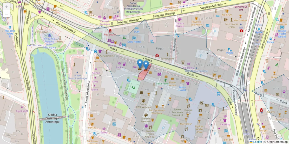 Szczegółowa mapa kodu pocztowego 50-131 z granicami, sąsiednimi kodami pocztowymi i urzędami pocztowymi
