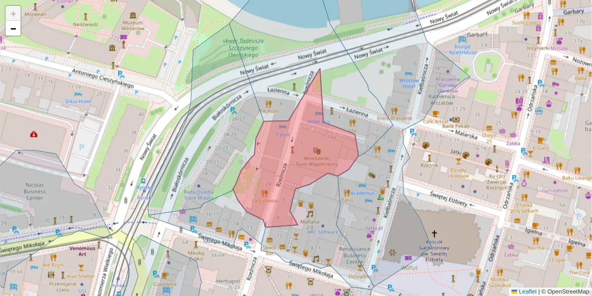 Szczegółowa mapa kodu pocztowego 50-132 z granicami, sąsiednimi kodami pocztowymi i urzędami pocztowymi