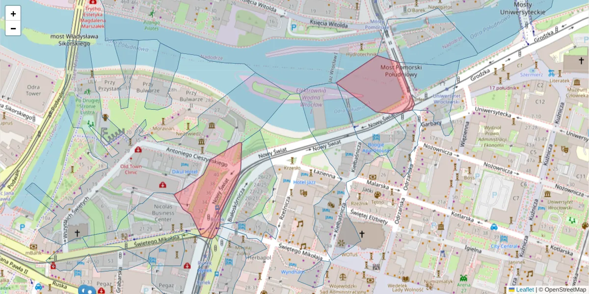 Szczegółowa mapa kodu pocztowego 50-135 z granicami, sąsiednimi kodami pocztowymi i urzędami pocztowymi