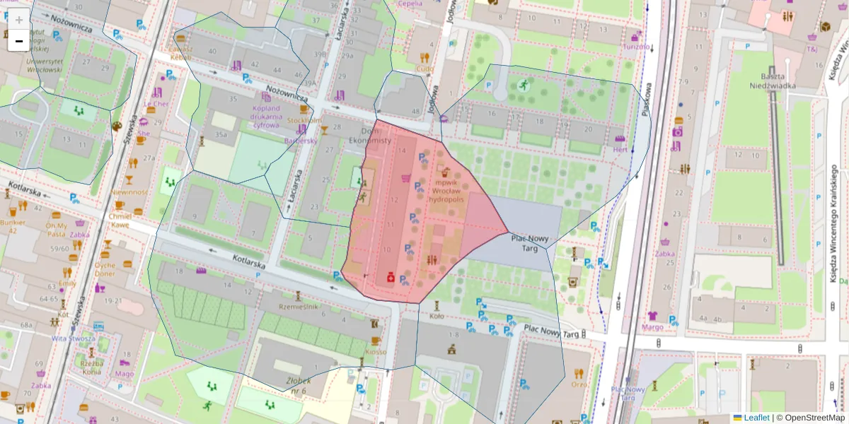 Szczegółowa mapa kodu pocztowego 50-142 z granicami, sąsiednimi kodami pocztowymi i urzędami pocztowymi