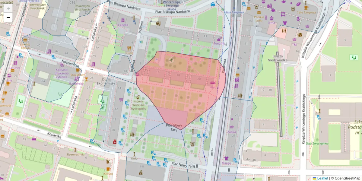 Szczegółowa mapa kodu pocztowego 50-143 z granicami, sąsiednimi kodami pocztowymi i urzędami pocztowymi