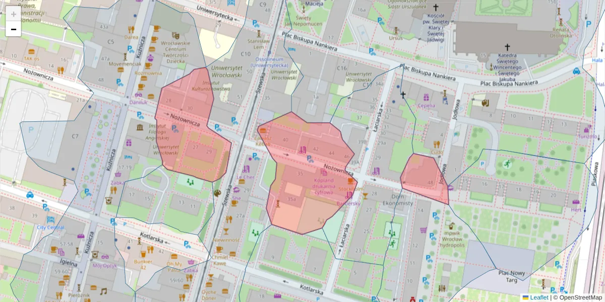 Szczegółowa mapa kodu pocztowego 50-147 z granicami, sąsiednimi kodami pocztowymi i urzędami pocztowymi