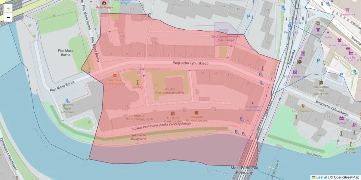 Szczegółowa mapa kodu pocztowego 50-205 z granicami, sąsiednimi kodami pocztowymi i urzędami pocztowymi
