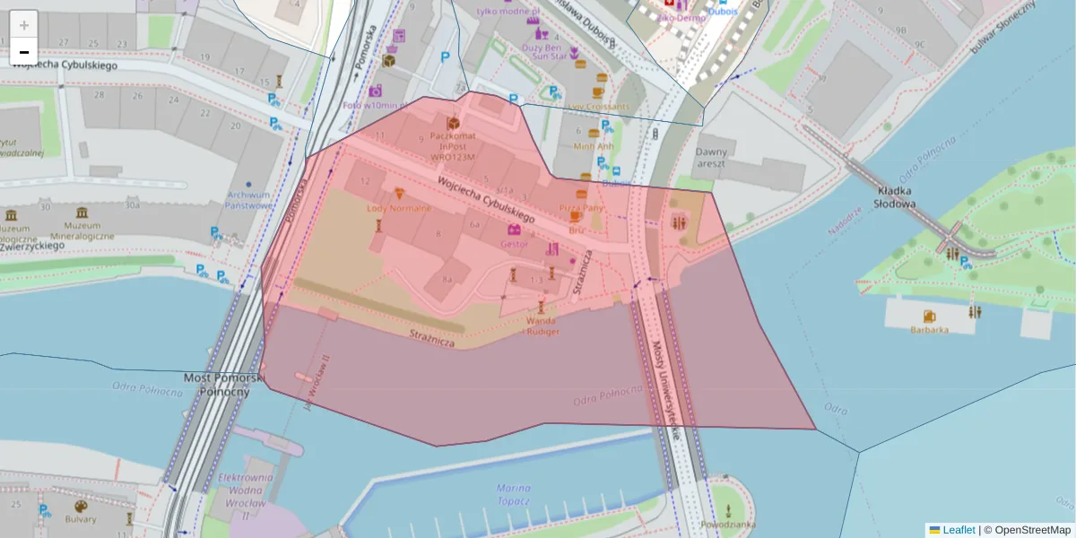 Szczegółowa mapa kodu pocztowego 50-206 z granicami, sąsiednimi kodami pocztowymi i urzędami pocztowymi