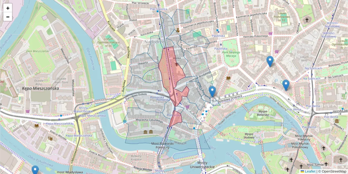 Szczegółowa mapa kodu pocztowego 50-216 z granicami, sąsiednimi kodami pocztowymi i urzędami pocztowymi