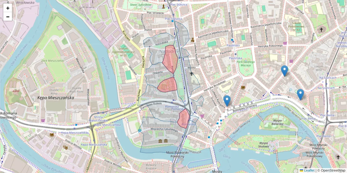 Szczegółowa mapa kodu pocztowego 50-218 z granicami, sąsiednimi kodami pocztowymi i urzędami pocztowymi