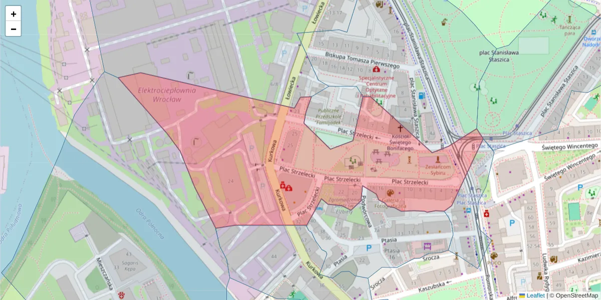 Szczegółowa mapa kodu pocztowego 50-224 z granicami, sąsiednimi kodami pocztowymi i urzędami pocztowymi
