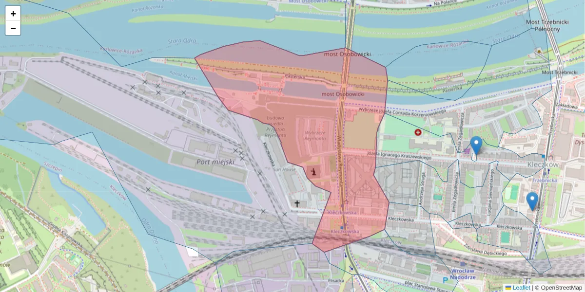 Szczegółowa mapa kodu pocztowego 50-225 z granicami, sąsiednimi kodami pocztowymi i urzędami pocztowymi