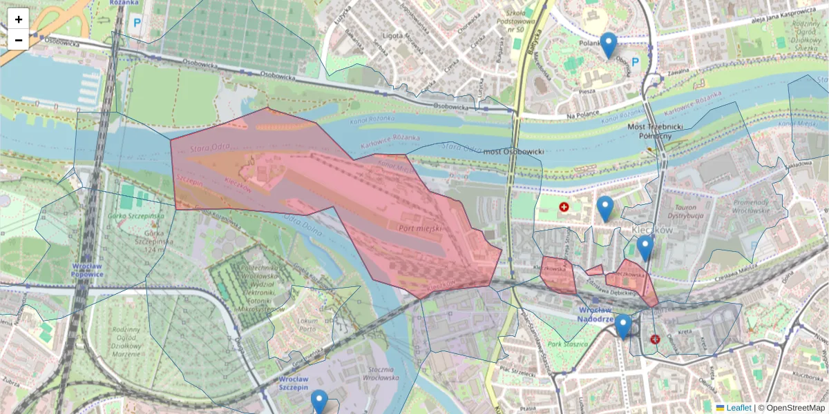 Szczegółowa mapa kodu pocztowego 50-227 z granicami, sąsiednimi kodami pocztowymi i urzędami pocztowymi