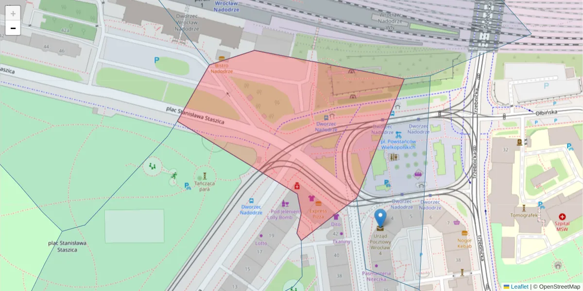 Szczegółowa mapa kodu pocztowego 50-232 z granicami, sąsiednimi kodami pocztowymi i urzędami pocztowymi
