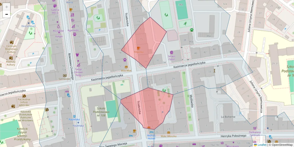 Szczegółowa mapa kodu pocztowego 50-245 z granicami, sąsiednimi kodami pocztowymi i urzędami pocztowymi