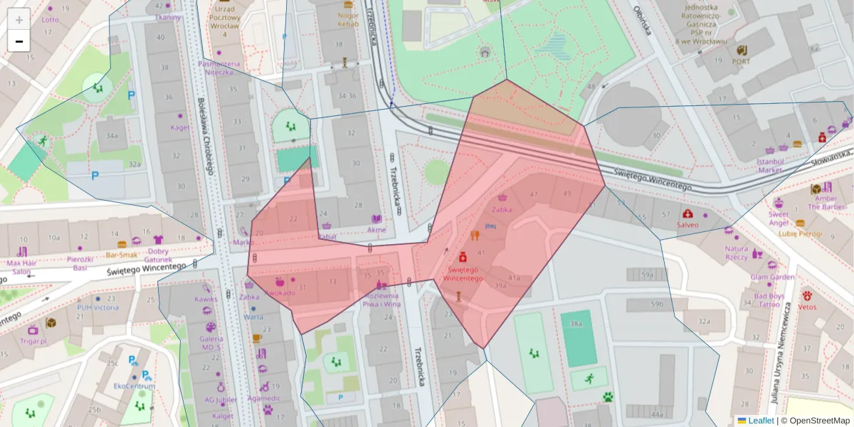 Szczegółowa mapa kodu pocztowego 50-251 z granicami, sąsiednimi kodami pocztowymi i urzędami pocztowymi