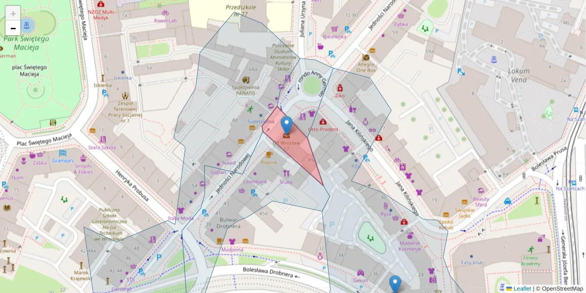 Szczegółowa mapa kodu pocztowego 50-259 z granicami, sąsiednimi kodami pocztowymi i urzędami pocztowymi