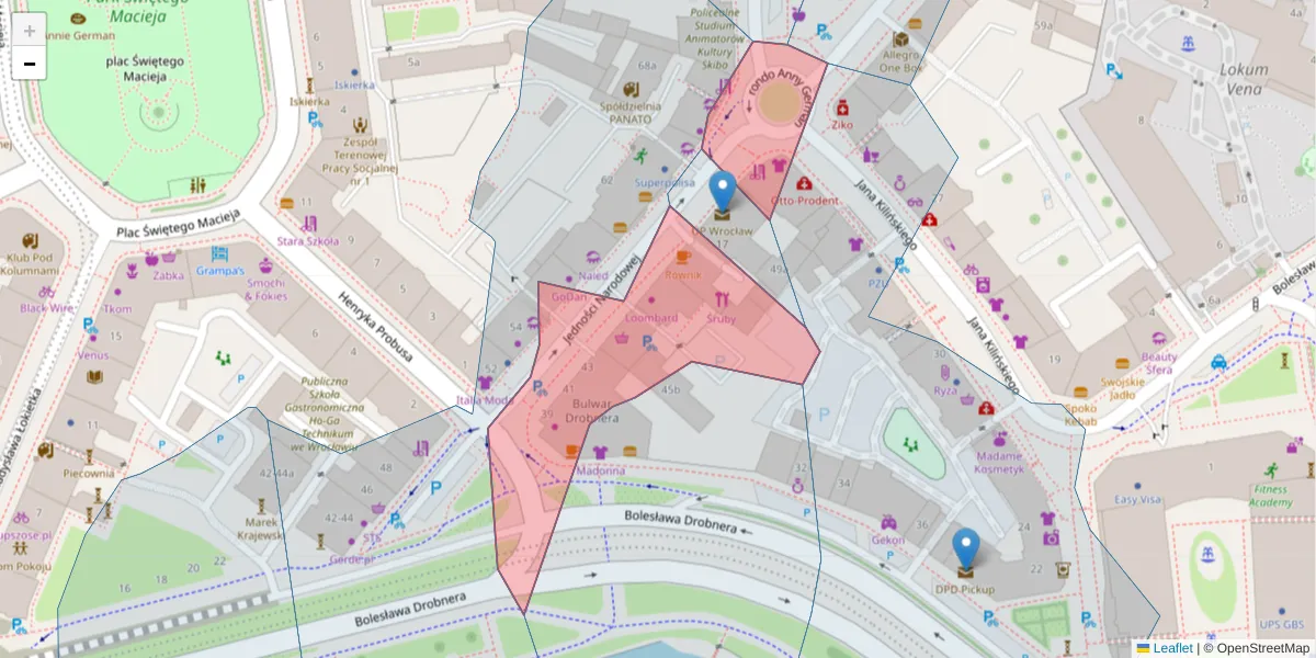 Szczegółowa mapa kodu pocztowego 50-260 z granicami, sąsiednimi kodami pocztowymi i urzędami pocztowymi