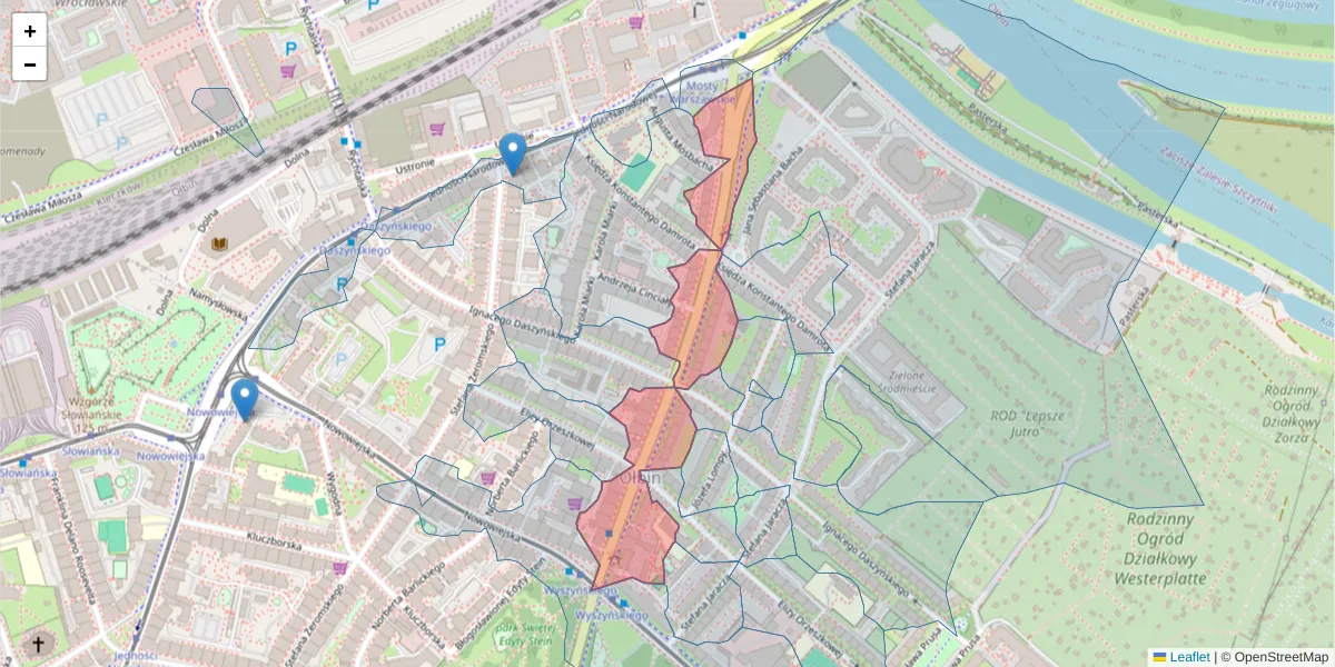 Szczegółowa mapa kodu pocztowego 50-307 z granicami, sąsiednimi kodami pocztowymi i urzędami pocztowymi