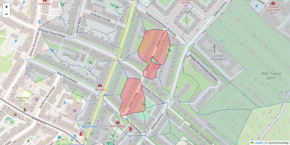 Szczegółowa mapa kodu pocztowego 50-308 z granicami, sąsiednimi kodami pocztowymi i urzędami pocztowymi