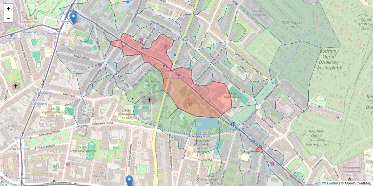 Szczegółowa mapa kodu pocztowego 50-315 z granicami, sąsiednimi kodami pocztowymi i urzędami pocztowymi