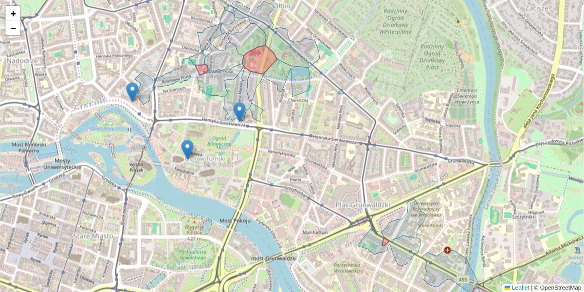 Szczegółowa mapa kodu pocztowego 50-318 z granicami, sąsiednimi kodami pocztowymi i urzędami pocztowymi