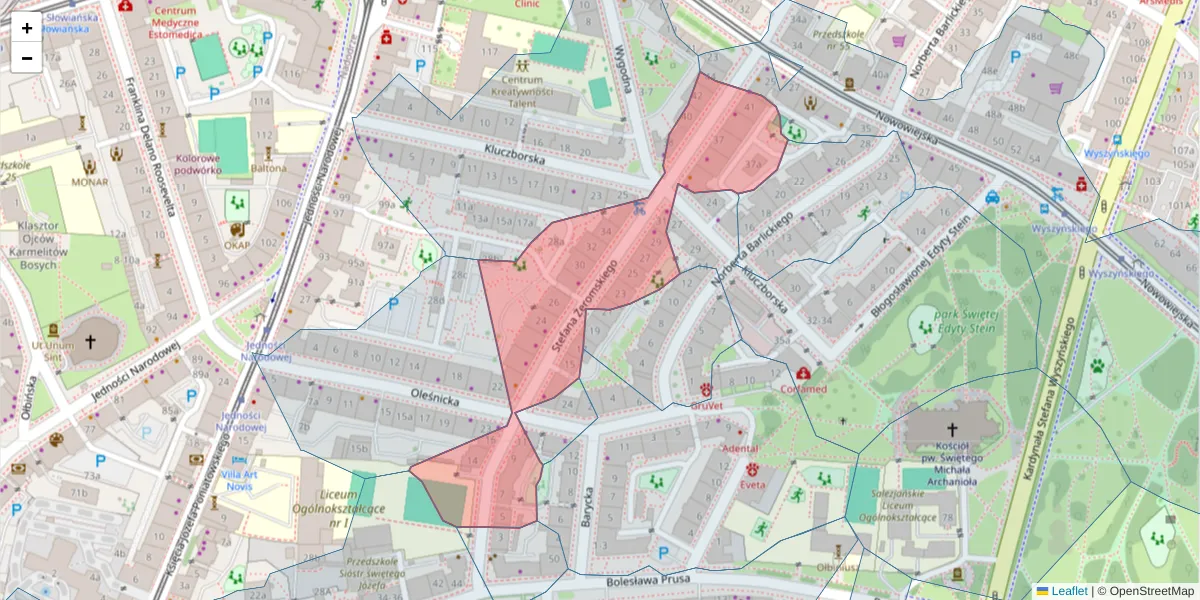 Szczegółowa mapa kodu pocztowego 50-321 z granicami, sąsiednimi kodami pocztowymi i urzędami pocztowymi