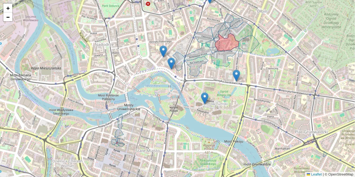 Szczegółowa mapa kodu pocztowego 50-325 z granicami, sąsiednimi kodami pocztowymi i urzędami pocztowymi