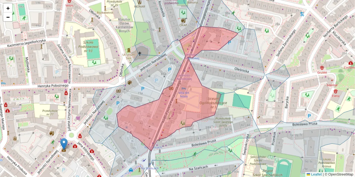 Szczegółowa mapa kodu pocztowego 50-326 z granicami, sąsiednimi kodami pocztowymi i urzędami pocztowymi