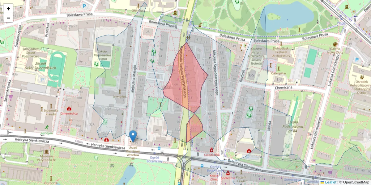 Szczegółowa mapa kodu pocztowego 50-332 z granicami, sąsiednimi kodami pocztowymi i urzędami pocztowymi
