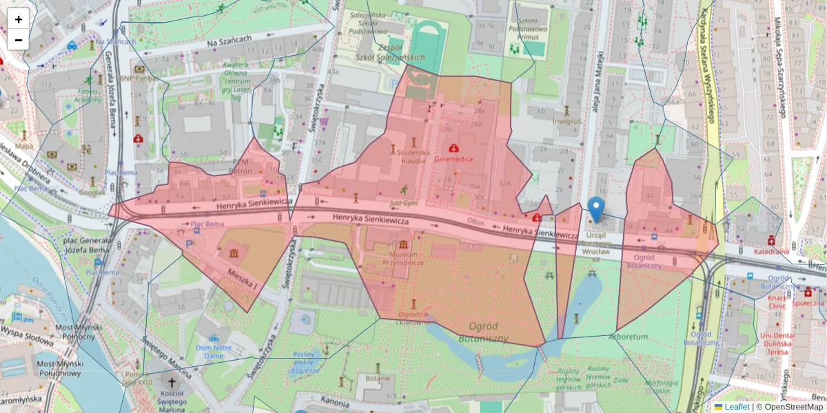Szczegółowa mapa kodu pocztowego 50-335 z granicami, sąsiednimi kodami pocztowymi i urzędami pocztowymi