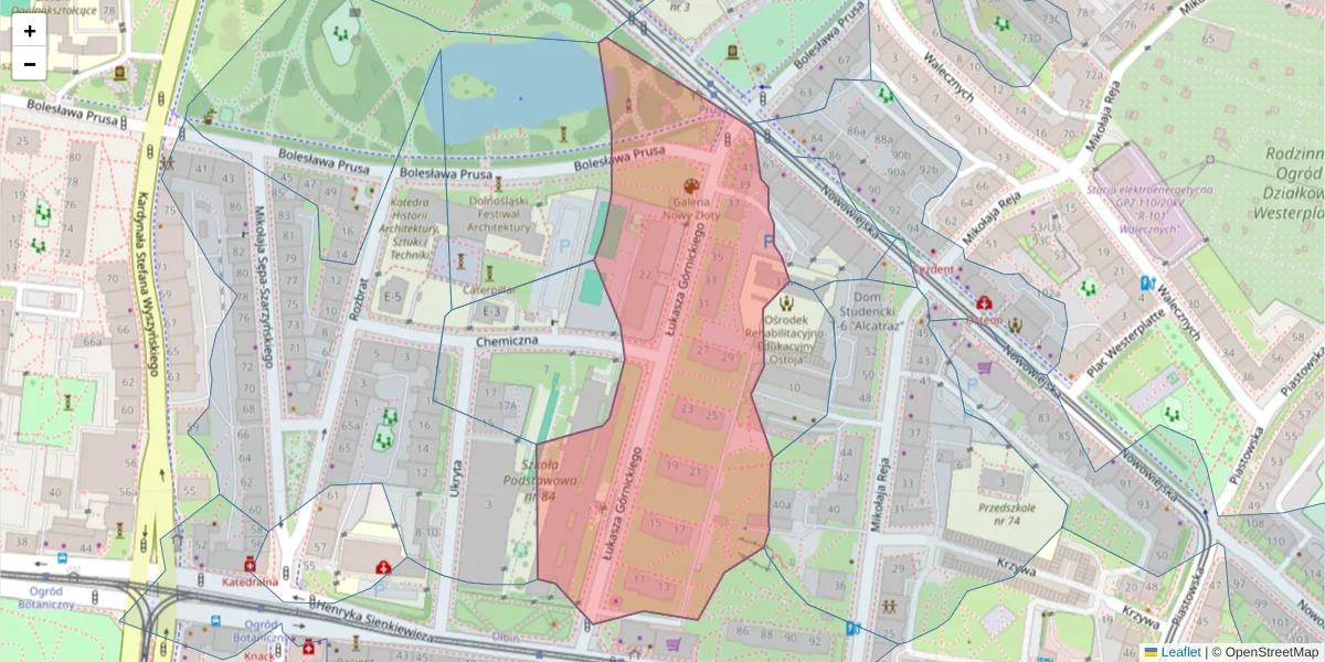 Szczegółowa mapa kodu pocztowego 50-337 z granicami, sąsiednimi kodami pocztowymi i urzędami pocztowymi