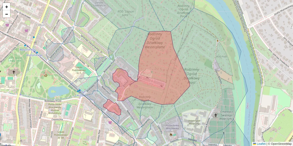 Szczegółowa mapa kodu pocztowego 50-343 z granicami, sąsiednimi kodami pocztowymi i urzędami pocztowymi