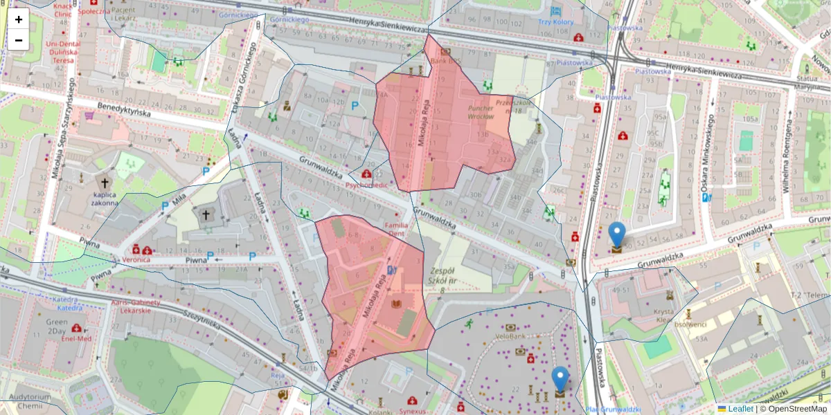 Szczegółowa mapa kodu pocztowego 50-354 z granicami, sąsiednimi kodami pocztowymi i urzędami pocztowymi
