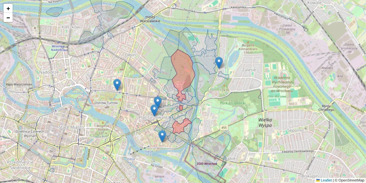 Szczegółowa mapa kodu pocztowego 50-368 z granicami, sąsiednimi kodami pocztowymi i urzędami pocztowymi