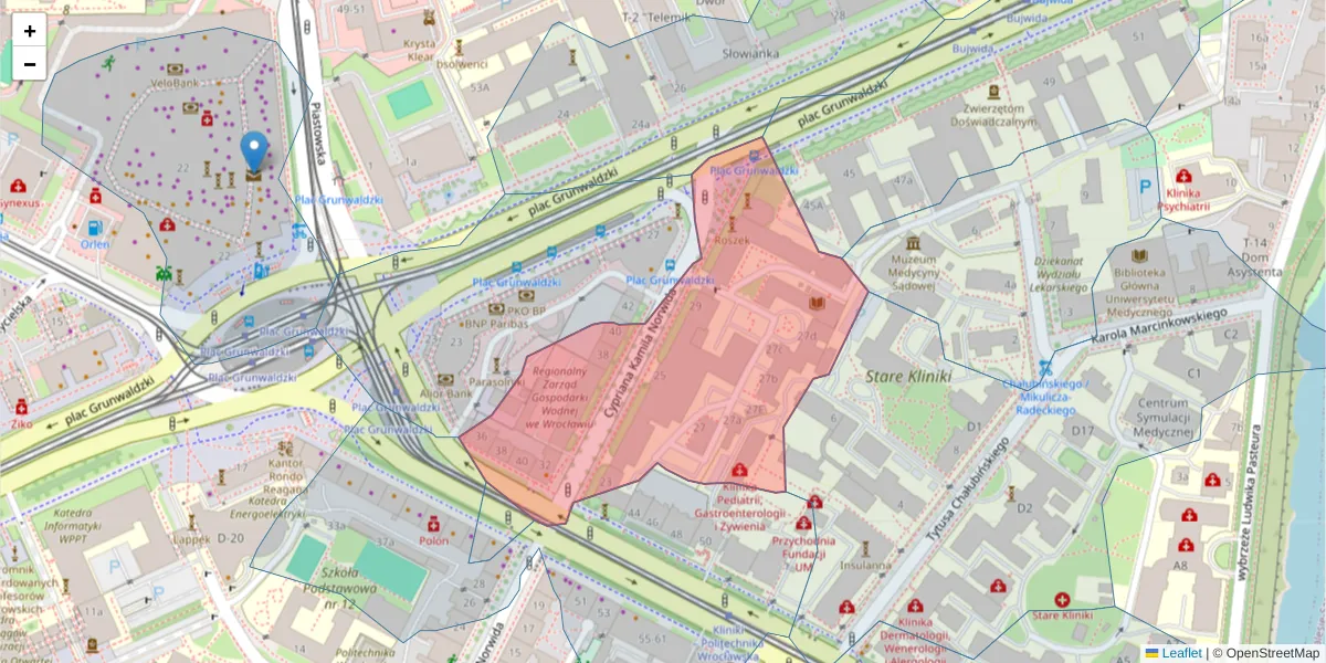 Szczegółowa mapa kodu pocztowego 50-375 z granicami, sąsiednimi kodami pocztowymi i urzędami pocztowymi