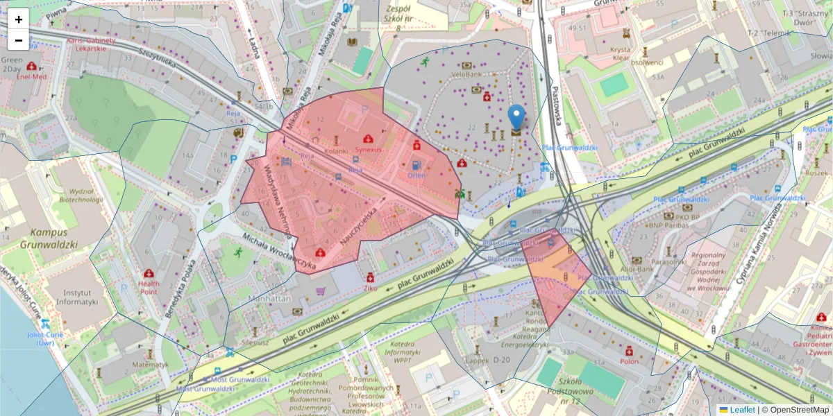 Szczegółowa mapa kodu pocztowego 50-381 z granicami, sąsiednimi kodami pocztowymi i urzędami pocztowymi