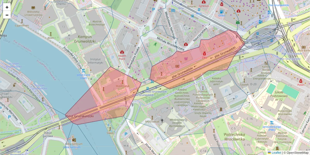 Szczegółowa mapa kodu pocztowego 50-384 z granicami, sąsiednimi kodami pocztowymi i urzędami pocztowymi