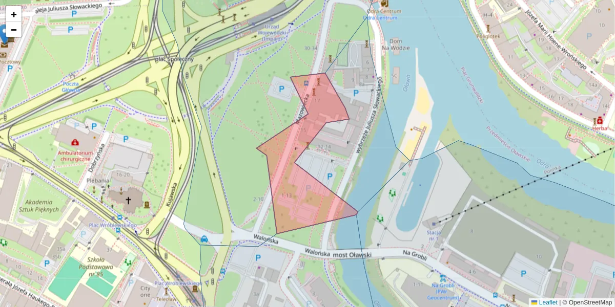 Szczegółowa mapa kodu pocztowego 50-412 z granicami, sąsiednimi kodami pocztowymi i urzędami pocztowymi