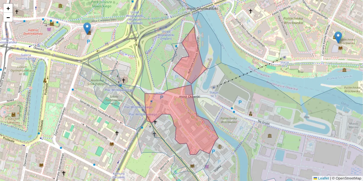 Szczegółowa mapa kodu pocztowego 50-413 z granicami, sąsiednimi kodami pocztowymi i urzędami pocztowymi