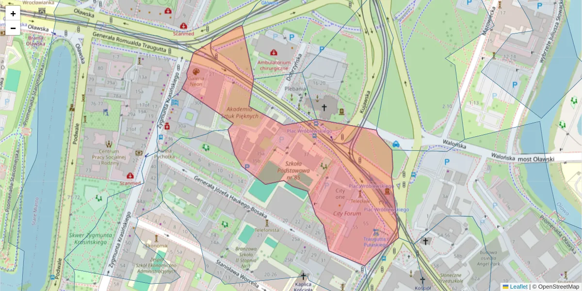 Szczegółowa mapa kodu pocztowego 50-416 z granicami, sąsiednimi kodami pocztowymi i urzędami pocztowymi