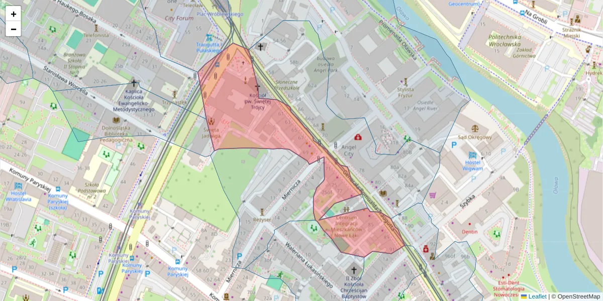 Szczegółowa mapa kodu pocztowego 50-417 z granicami, sąsiednimi kodami pocztowymi i urzędami pocztowymi