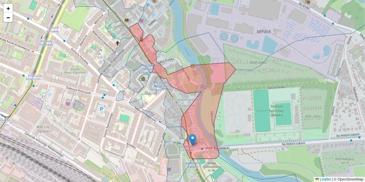 Szczegółowa mapa kodu pocztowego 50-420 z granicami, sąsiednimi kodami pocztowymi i urzędami pocztowymi