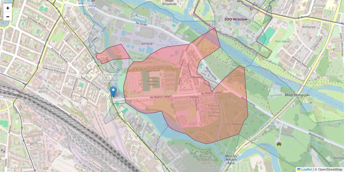 Szczegółowa mapa kodu pocztowego 50-422 z granicami, sąsiednimi kodami pocztowymi i urzędami pocztowymi