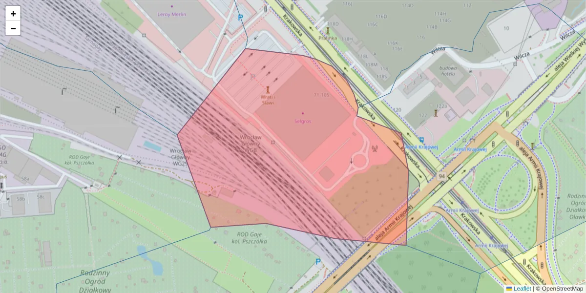 Szczegółowa mapa kodu pocztowego 50-426 z granicami, sąsiednimi kodami pocztowymi i urzędami pocztowymi