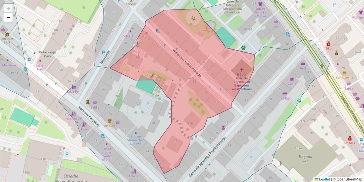 Szczegółowa mapa kodu pocztowego 50-436 z granicami, sąsiednimi kodami pocztowymi i urzędami pocztowymi