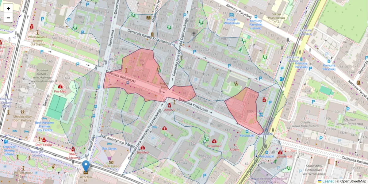 Szczegółowa mapa kodu pocztowego 50-441 z granicami, sąsiednimi kodami pocztowymi i urzędami pocztowymi