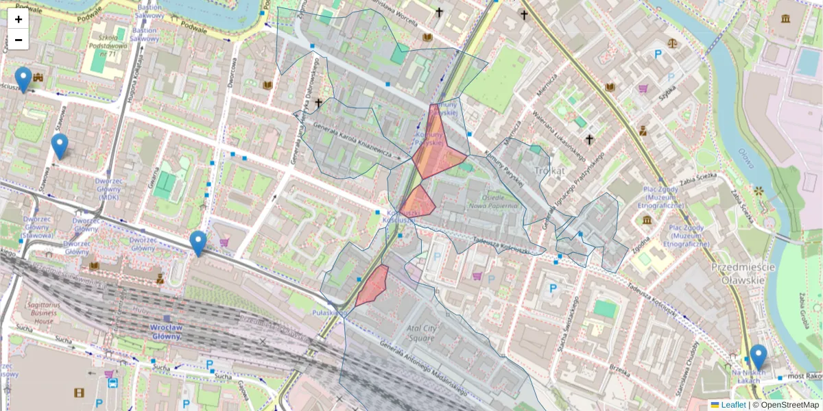 Szczegółowa mapa kodu pocztowego 50-446 z granicami, sąsiednimi kodami pocztowymi i urzędami pocztowymi