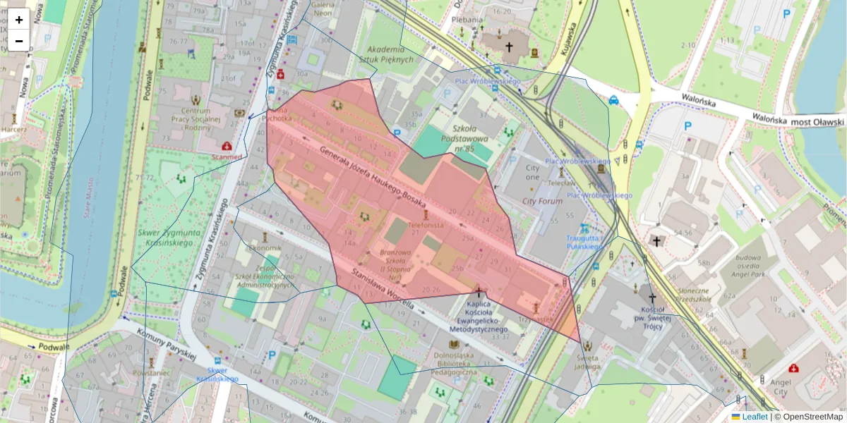 Szczegółowa mapa kodu pocztowego 50-447 z granicami, sąsiednimi kodami pocztowymi i urzędami pocztowymi