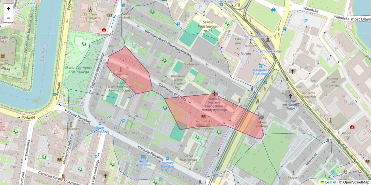 Szczegółowa mapa kodu pocztowego 50-448 z granicami, sąsiednimi kodami pocztowymi i urzędami pocztowymi