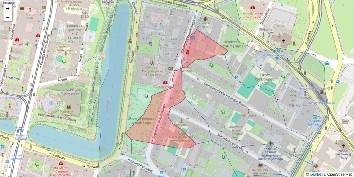 Szczegółowa mapa kodu pocztowego 50-450 z granicami, sąsiednimi kodami pocztowymi i urzędami pocztowymi